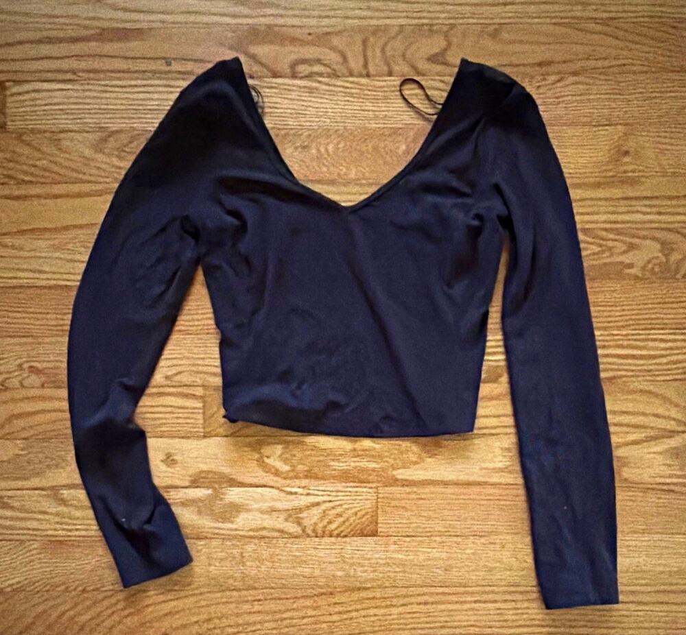 Lululemon Women's Brown Solid Cropped Long Sleeve V-Neck Top Stretch Pullover 4